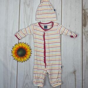 kickee beach stripe ruffle romper‎ and hat 0-3M